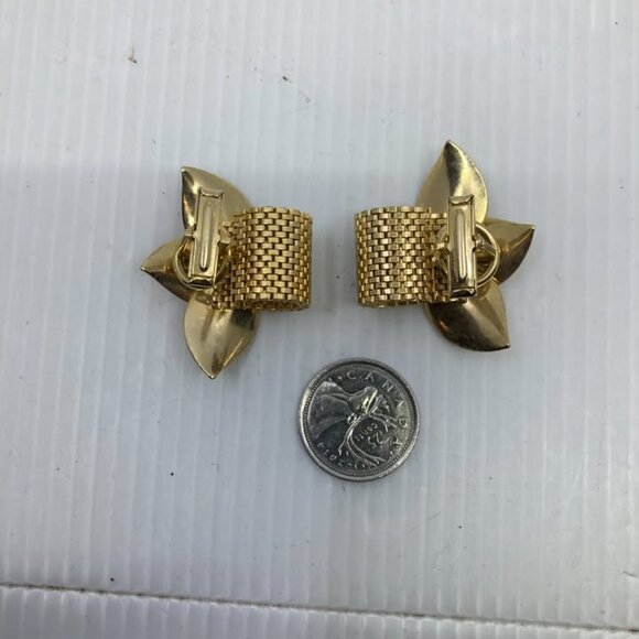 Vtg 1960 brushed gold crystal rhinestone mens cufflinks - Picture 2 of 2